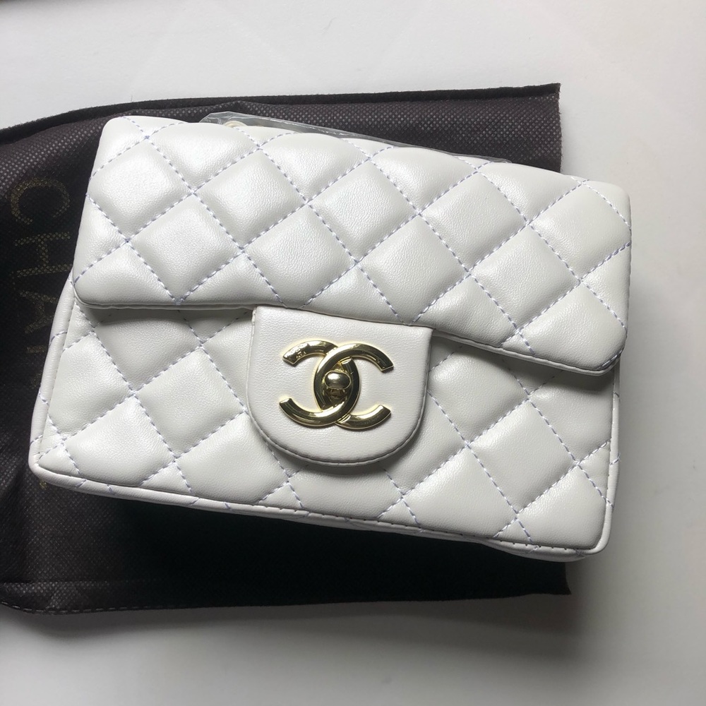 Mini white crossbody bag with gold hardware